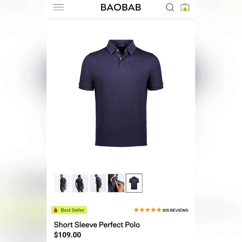 NWT Baobab Perfect Polo Navy Blue XL Sold Out Online $109